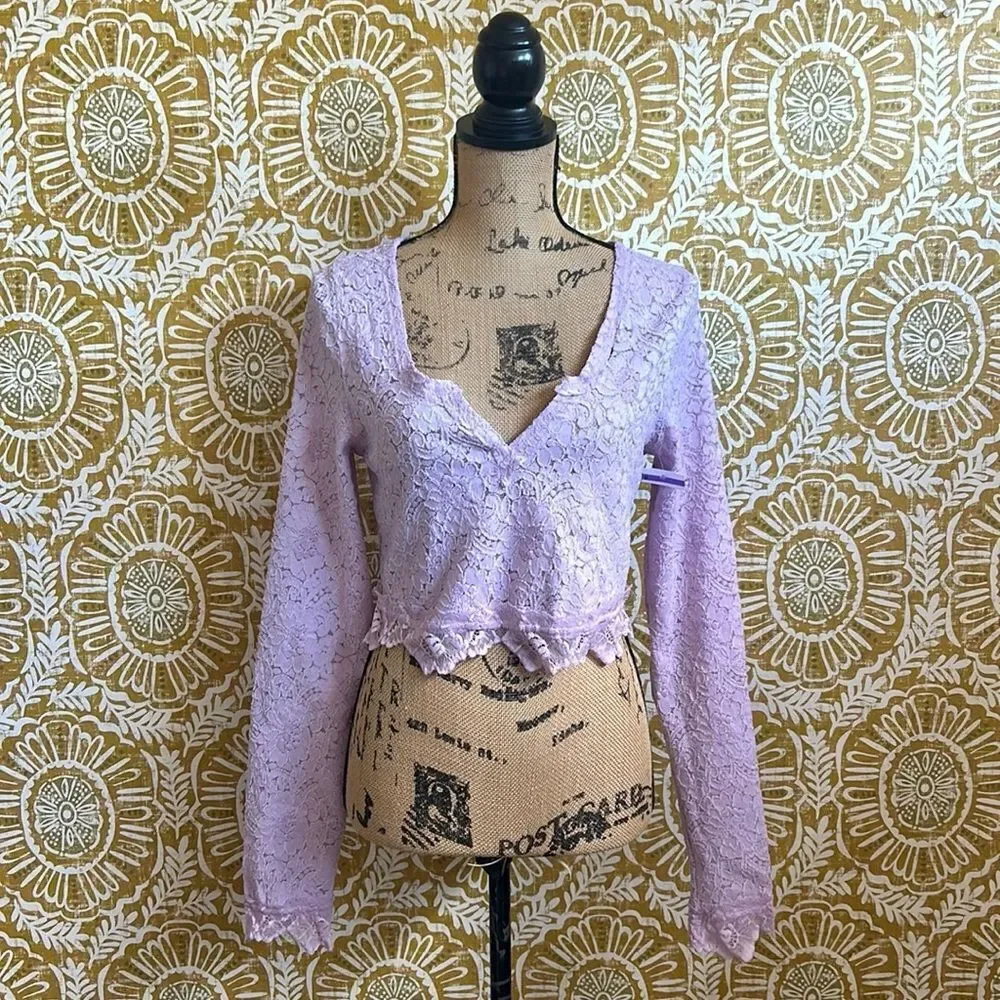 NWOT Free People Intimately Cloud Ride Lace Lounge Crop Top Brushed Lilac Sz M
